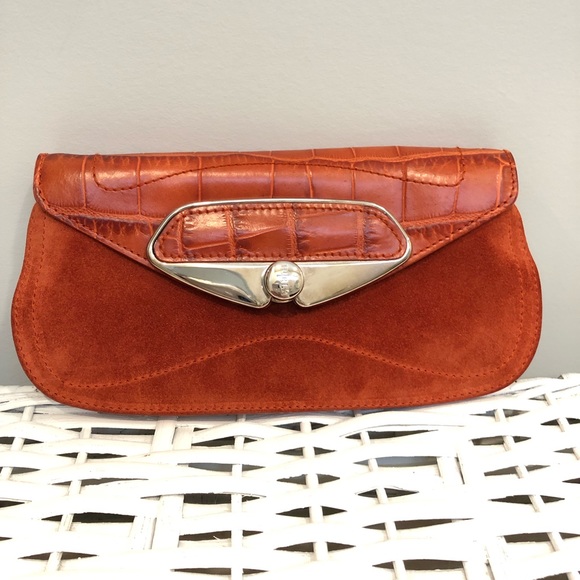 Furla croc leather and suede clutch - Picture 3 of 9